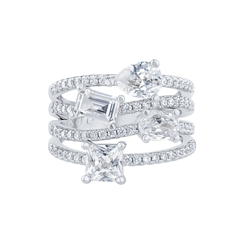 Multi Shape Station Pave Cz 4 Layered Band Ring - Size 7