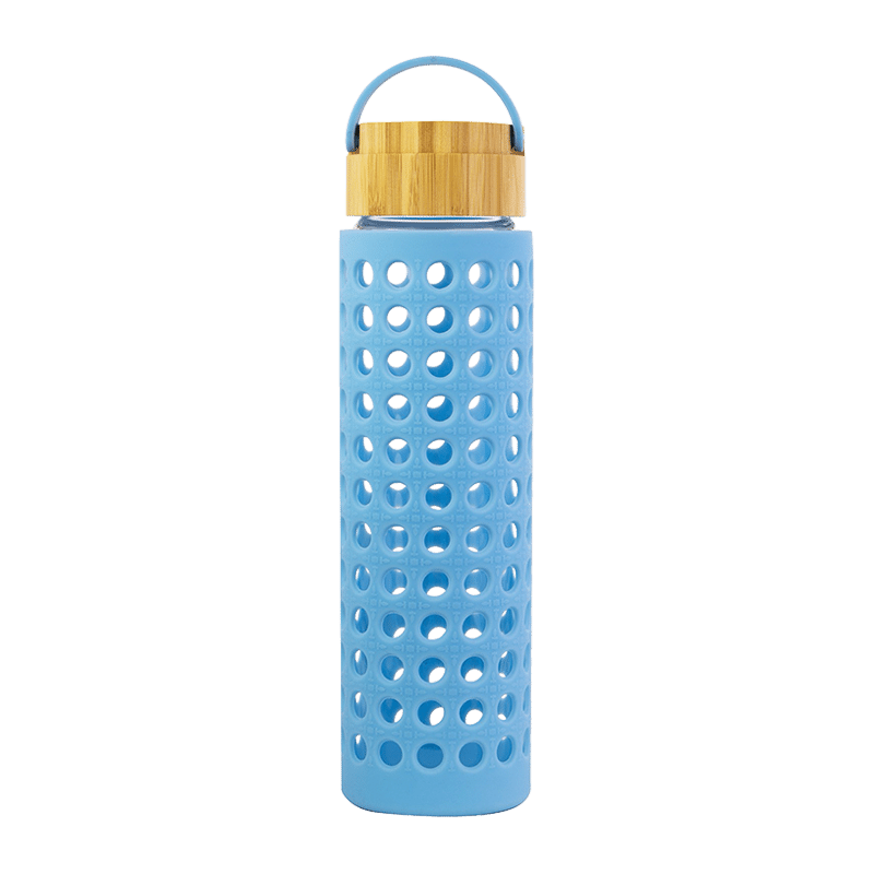 Glass Water Bottle, Caning Blue