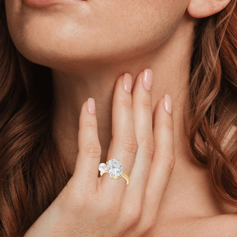 5 Cttw Oval Cz And Pearl Ring