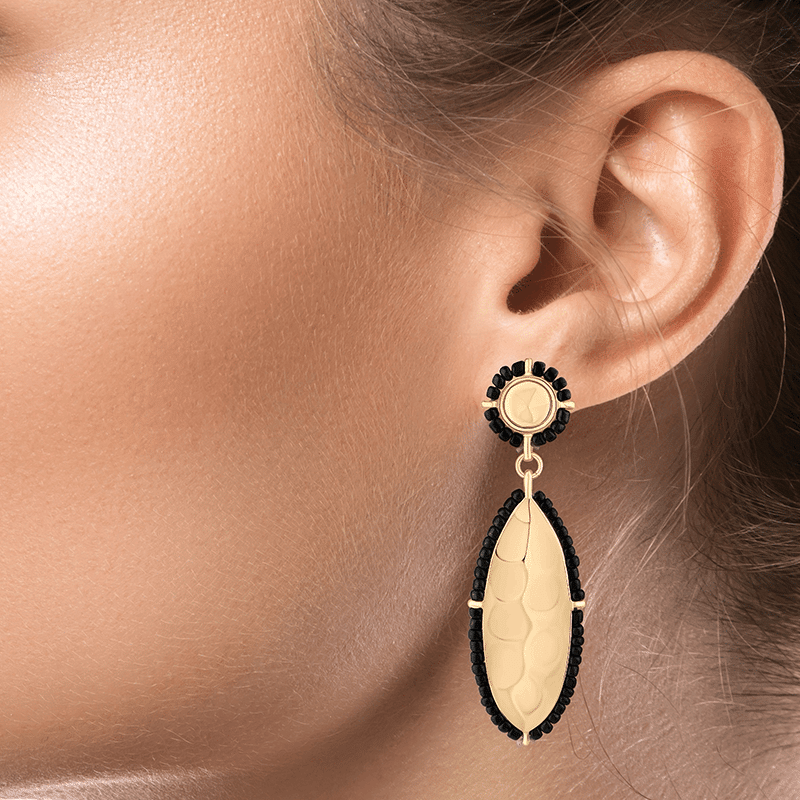 Beaded Frame Spear Drop Earrings