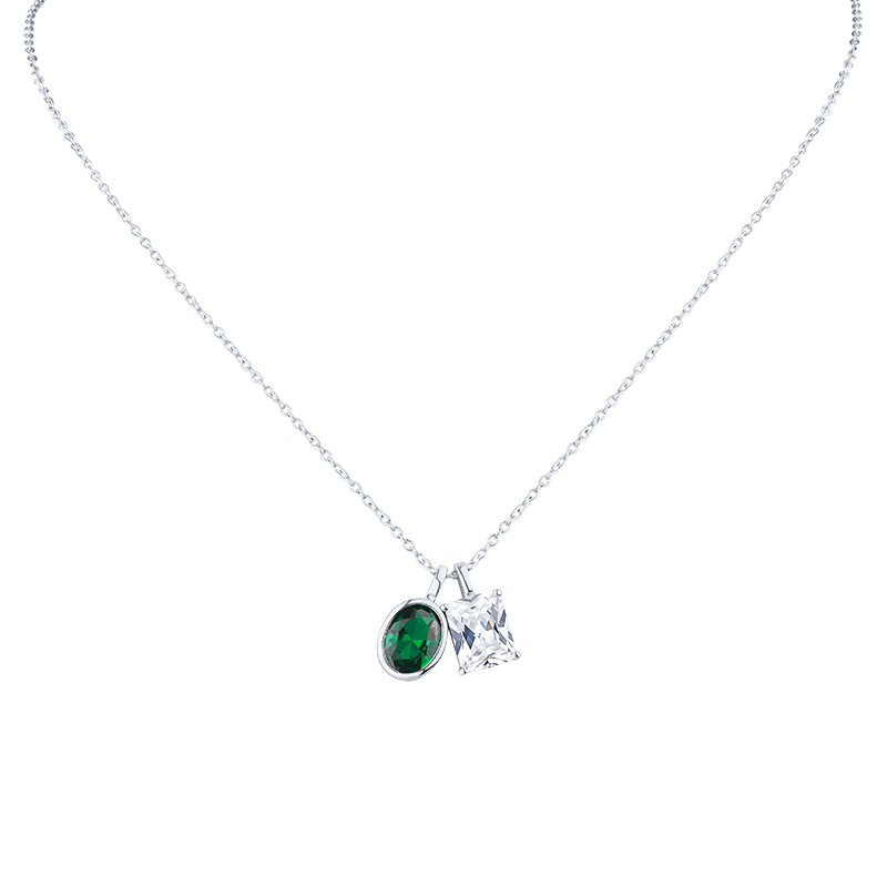 3 Cttw Emerald / Oval Bezel Cz Pendant Necklace