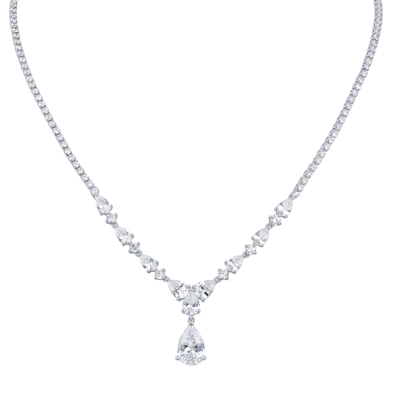 14 Cttw Round/Pear Drop Statement Necklace