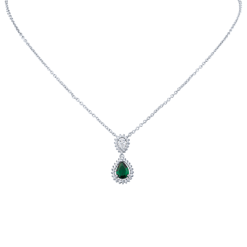 2 Cttw Pear/Round Cz Boardered Pendant Necklace
