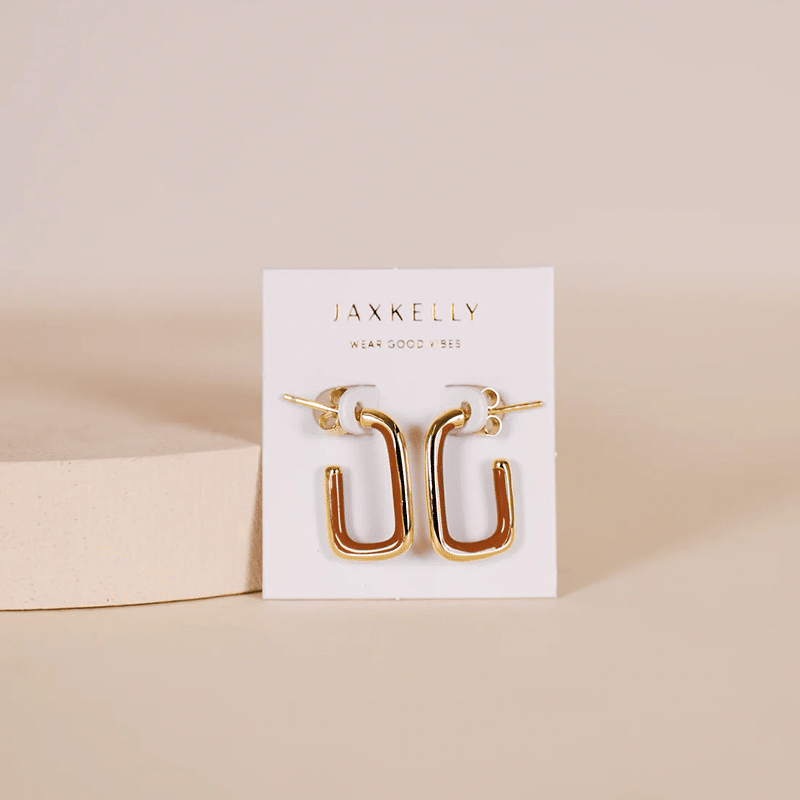 Rectangle Hoop Enamel Inside - Brown