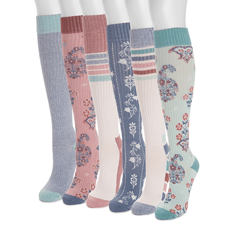 Women's 6 Pack Tall Cotton Compression Knee-High Socks 