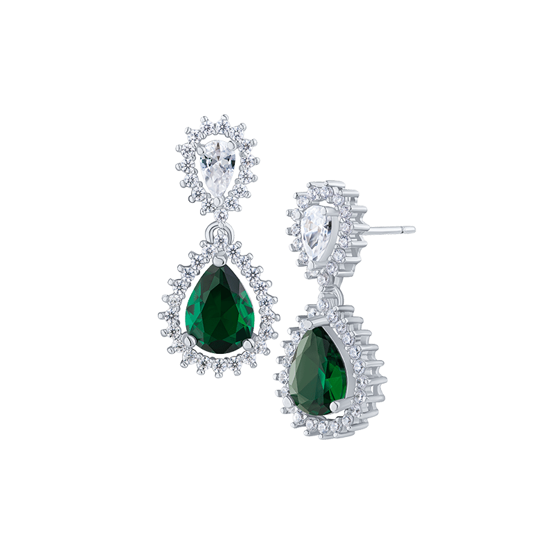 5 Cttw Round/Pear/Pave Cz Framed Delicate Drop Earrings