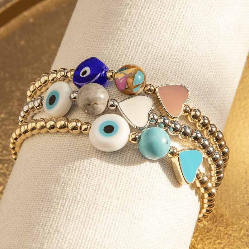 Heart/Evil Eye/Stone Charm Bracelet