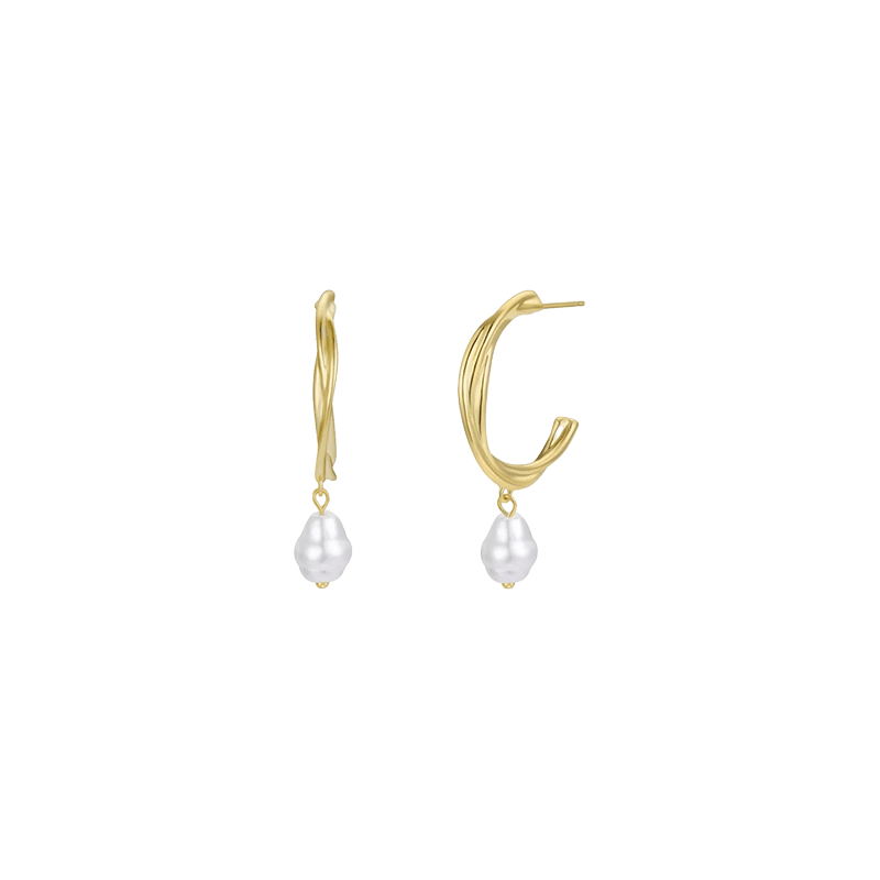 Twisted Pearl Drop Hoop