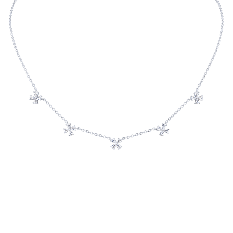 2.5 Cttw Pear Cz 5-Daisy Delicate Necklace