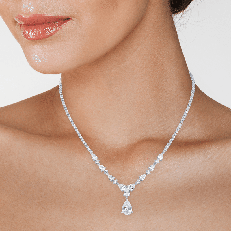 14 Cttw Round/Pear Drop Statement Necklace