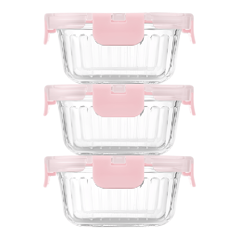 Fluted Glass Containers w/PP Lids - Pink