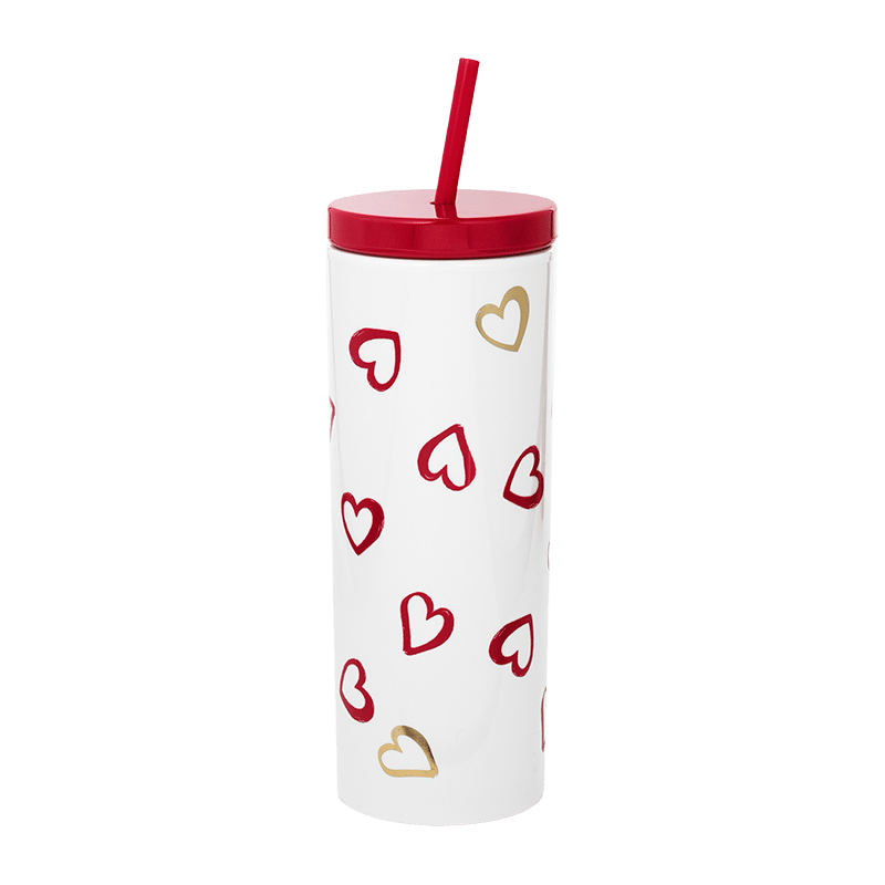 Acrylic Tumbler with Straw, Brushstroke Hearts