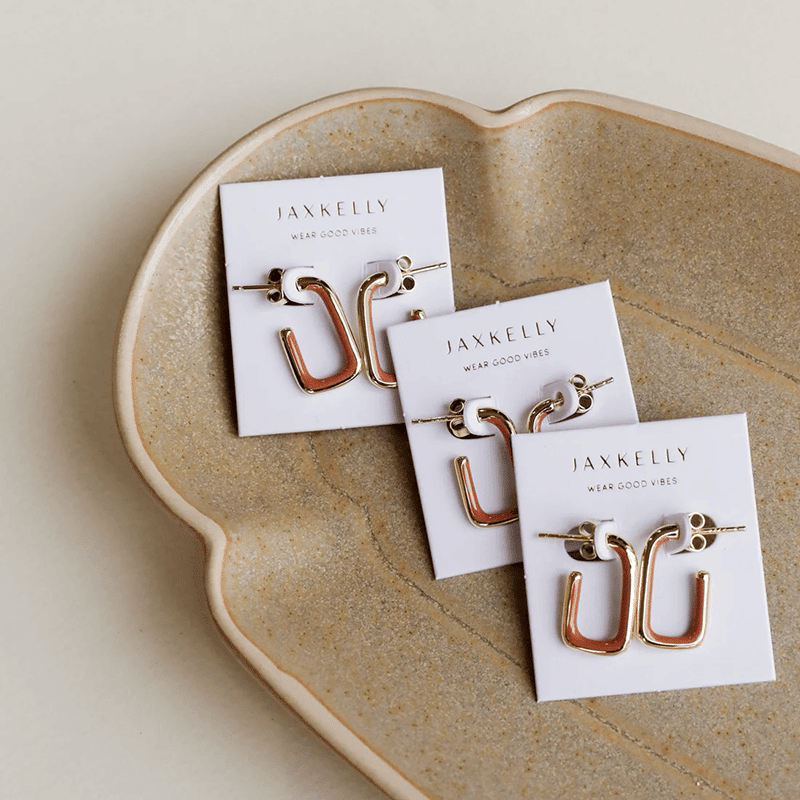 Rectangle Hoop Enamel Inside - Brown