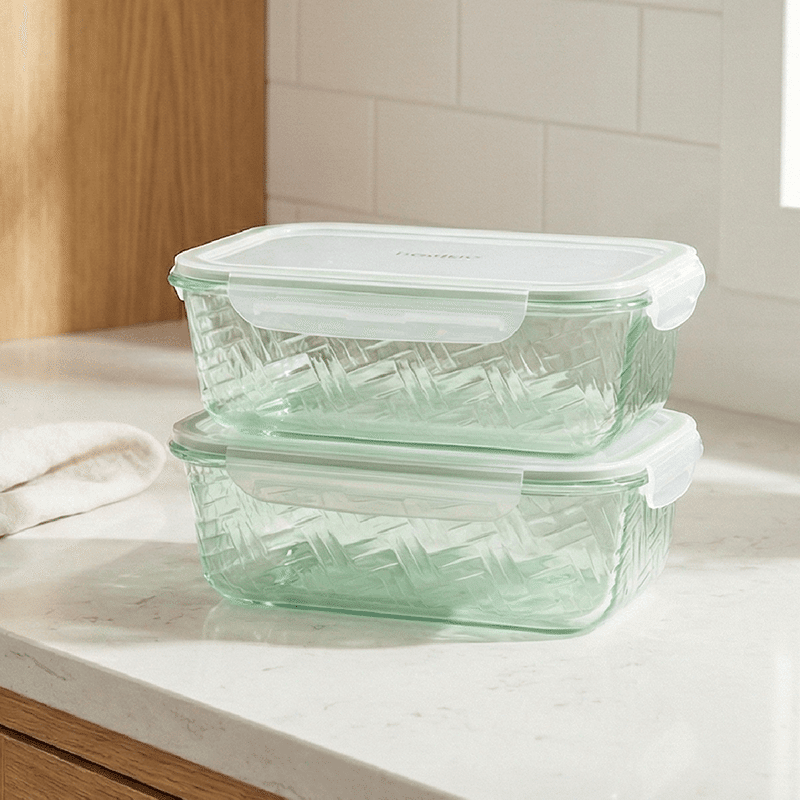 35oz Textured Glass Containers w/ PP Lids