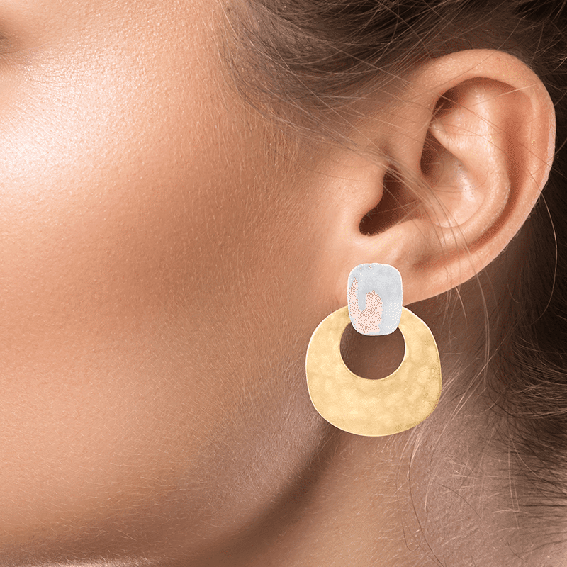 2Tone Hammered Knocker Earring