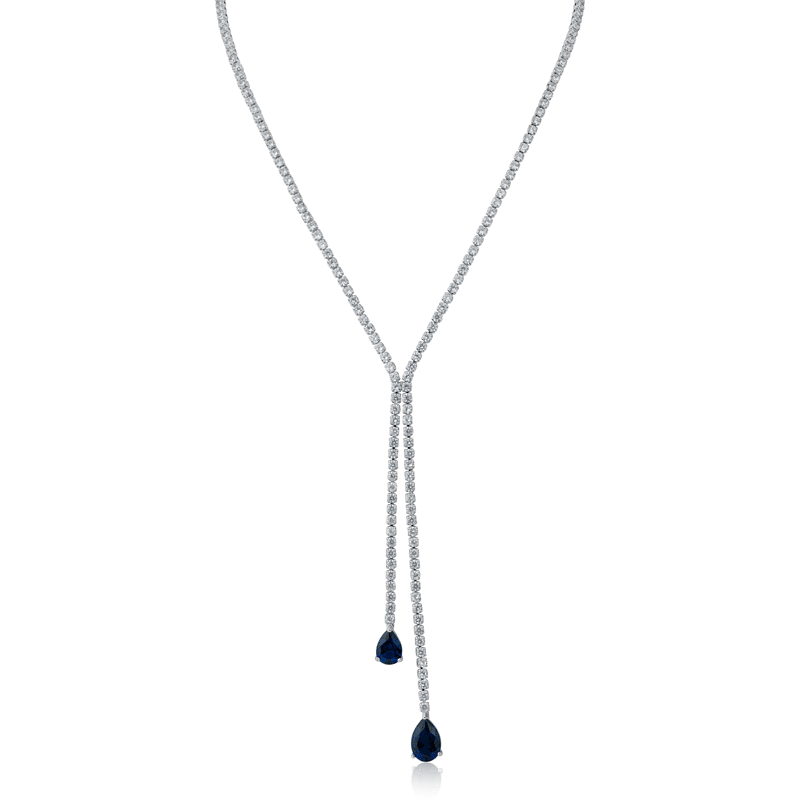 10 Cttw Round/Pear Cz Flexi Pear Drop Y Necklace