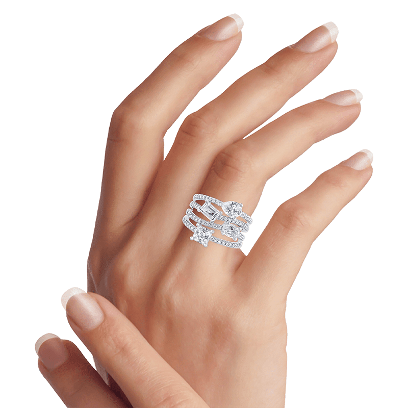 Multi Shape Station Pave Cz 4 Layered Band Ring - Size 7