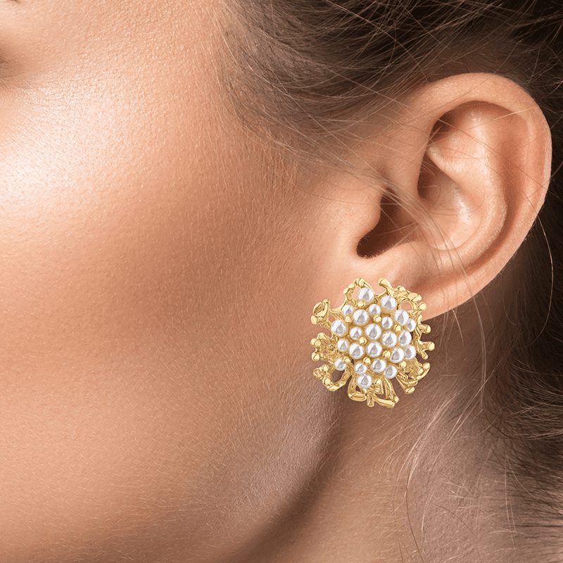 Cluster Of Raised Pearls In Coral Sprigs