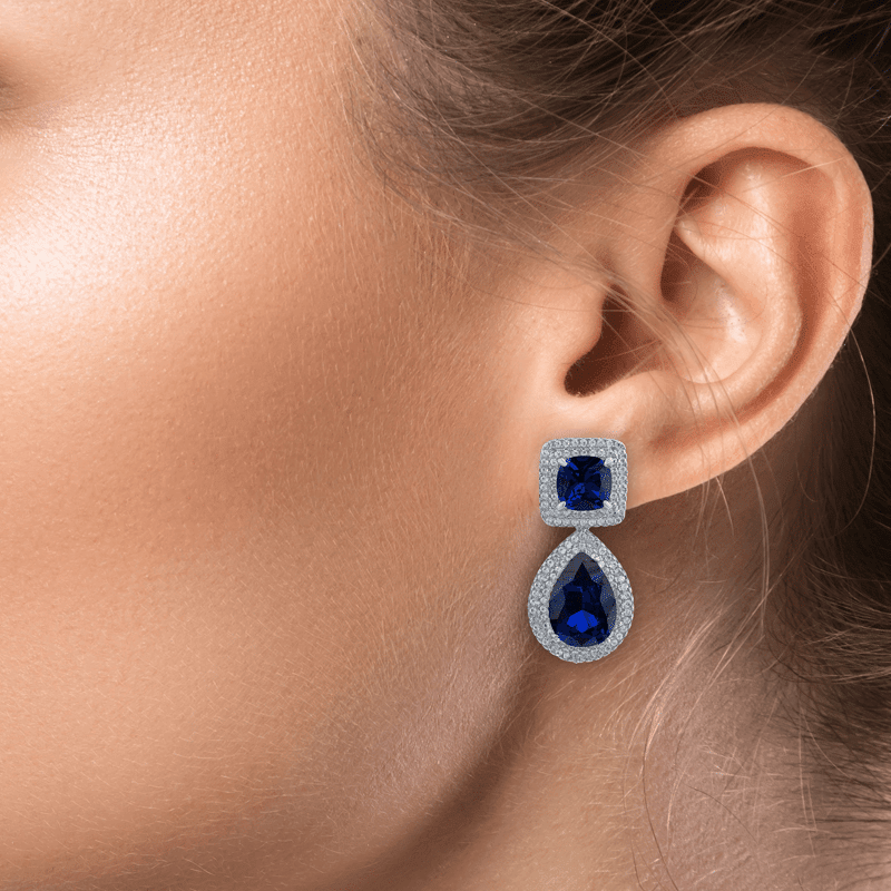 20 Cttw Prin/Pear/Pave Cz Glam Double Trim Earrings