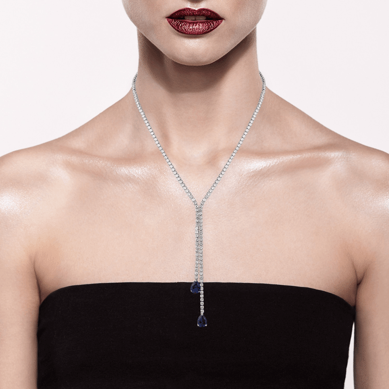 10 Cttw Round/Pear Cz Flexi Pear Drop Y Necklace