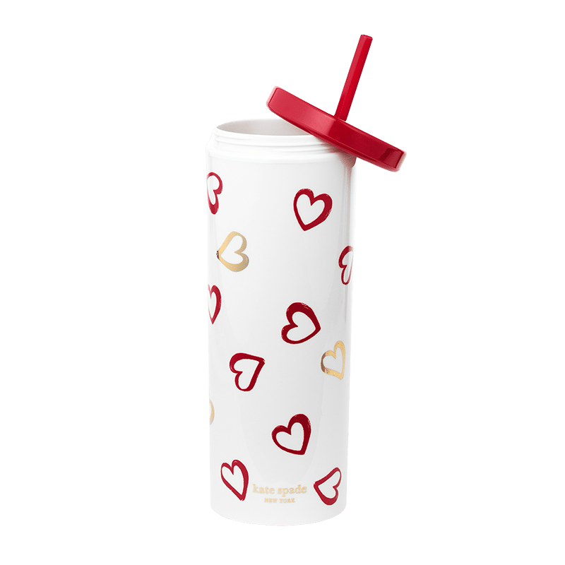 Acrylic Tumbler with Straw, Brushstroke Hearts