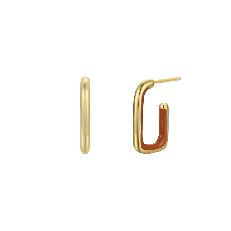 Rectangle Hoop Enamel Inside - Brown
