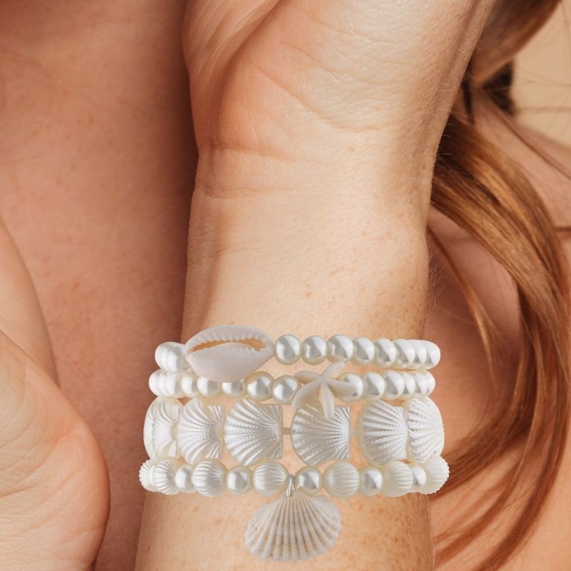 4 Strand Stretch White W/Shell Accents