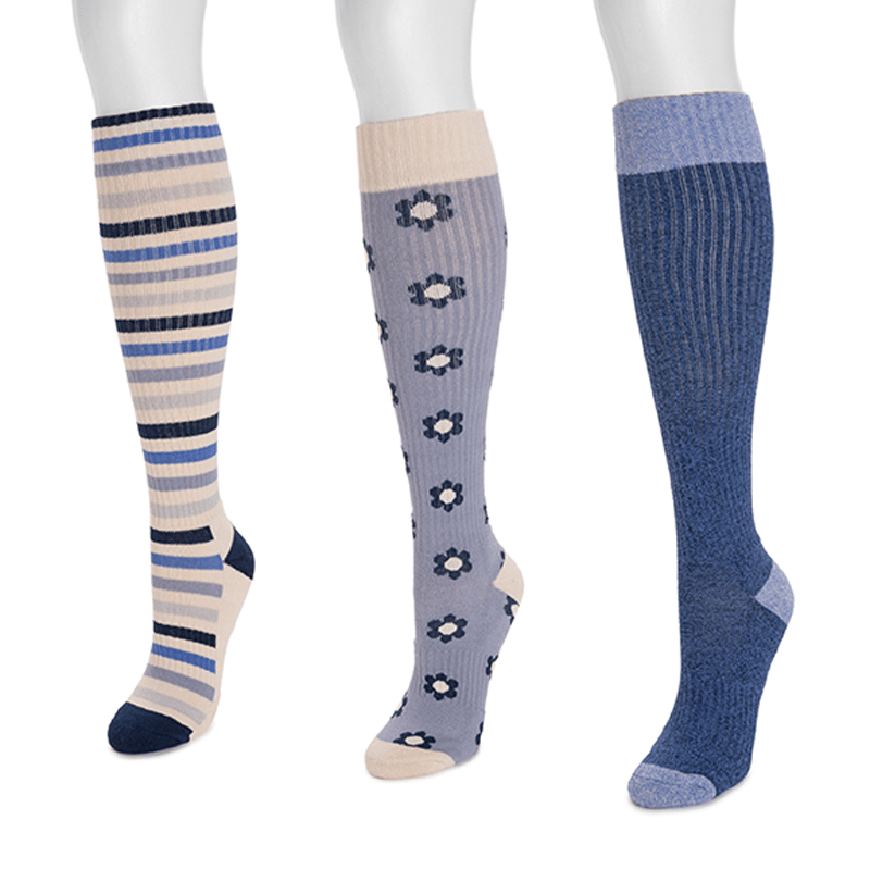 Women's 3 Pack Tall Cotton Compression Knee-High Socks