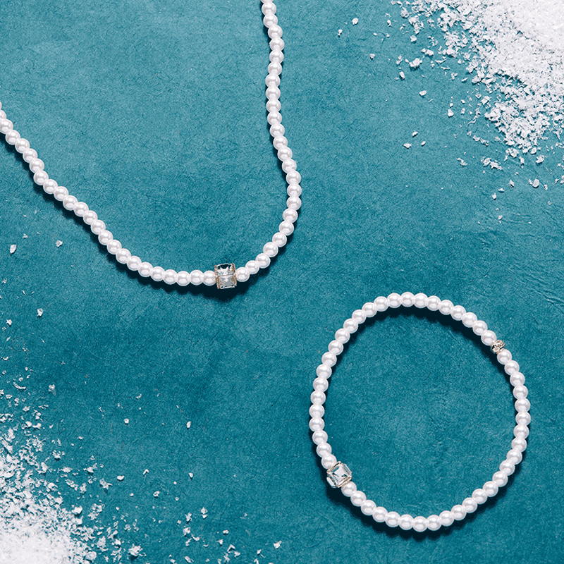 Crystal And Pearl Beaded Stretch Bracelet