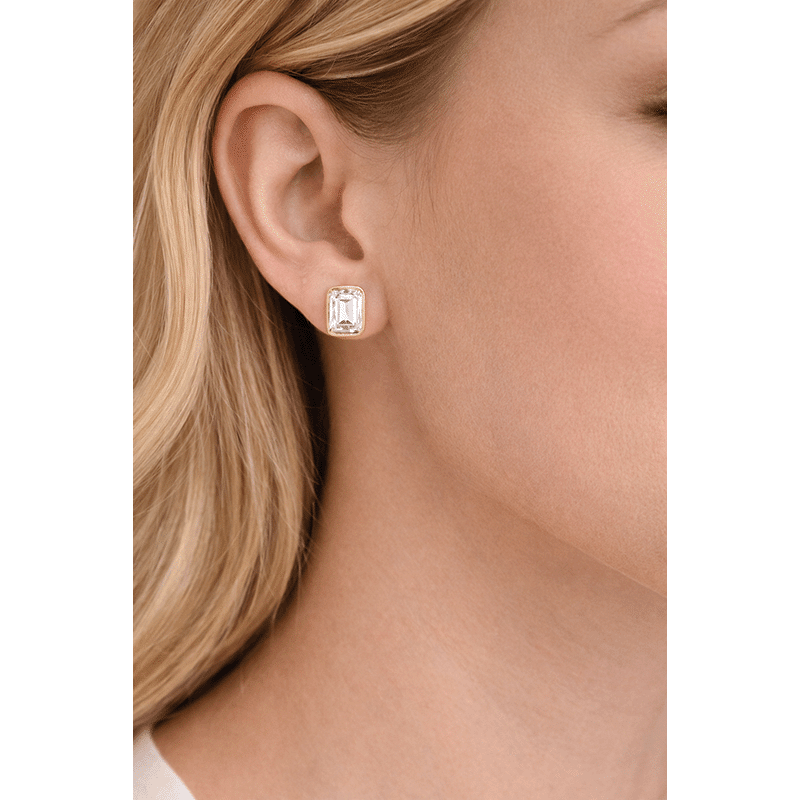 Gold-Tone Emerald Cut Studs