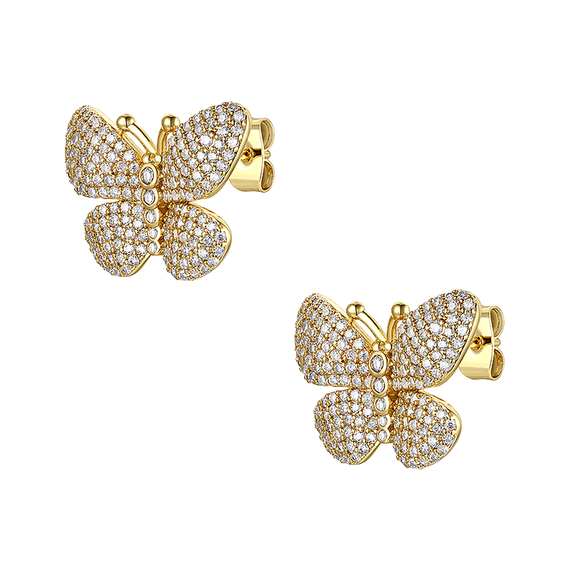 Gold Plated French Pave CZ Butterfly Stud Earrings