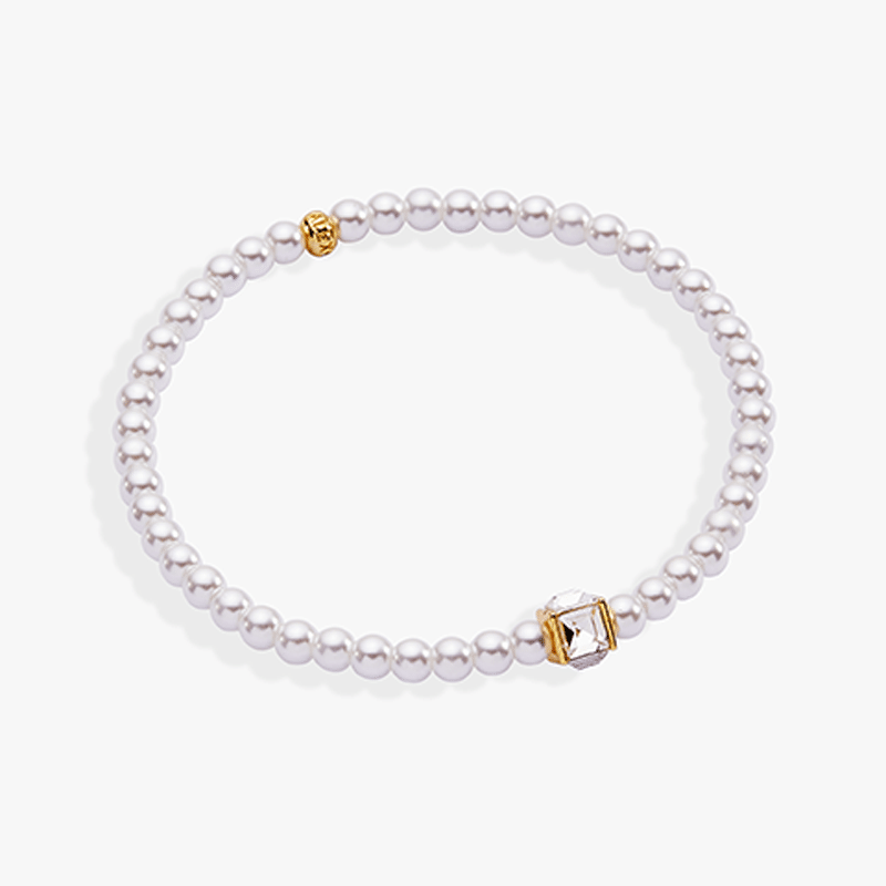 Crystal And Pearl Beaded Stretch Bracelet