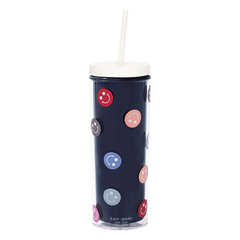 Acrylic Tumbler with Straw, Spade Smiley