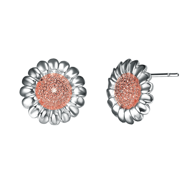 Sterling Silver Cz Floral Stud Earrings