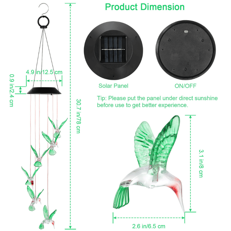LED Solar Hummingbird Wind Chime