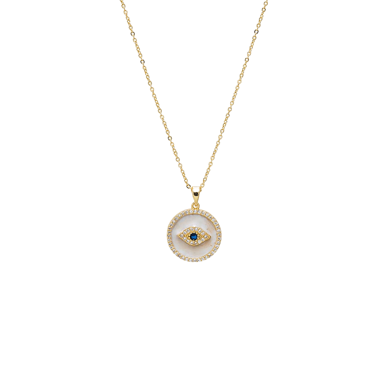 Colored Evil Eye MOP Medallion Necklace