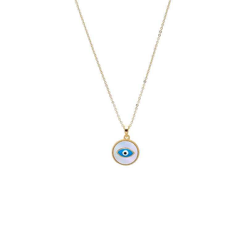 MOP & Blue Enamel Evil Eye Necklace