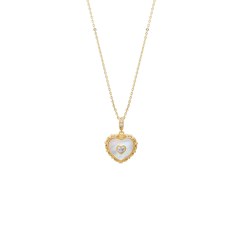 MOP & CZ Heart Charm Necklace