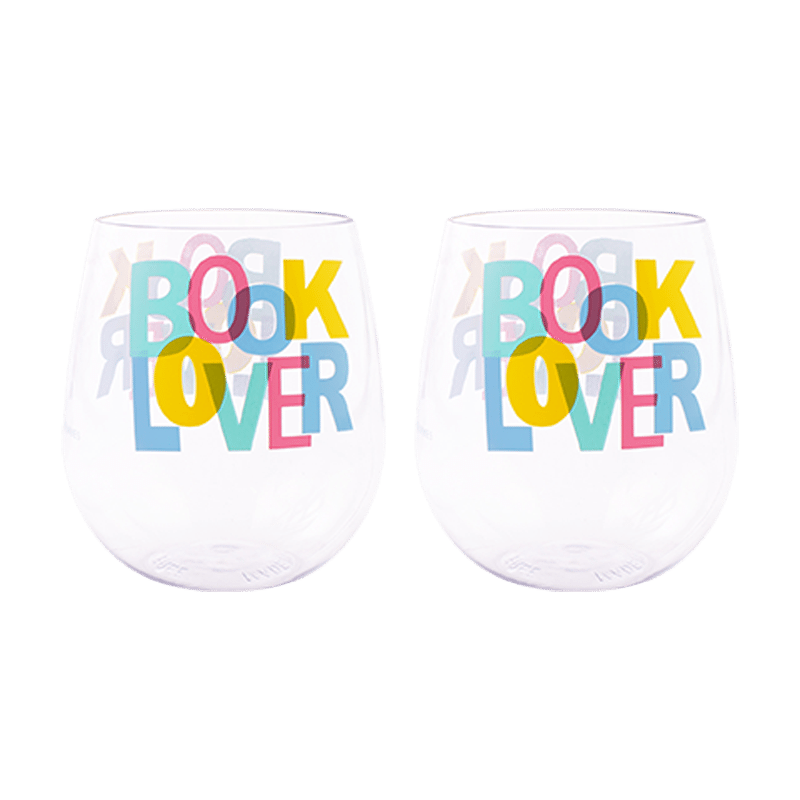 Acrylic Wine Glass Set, Book Lover