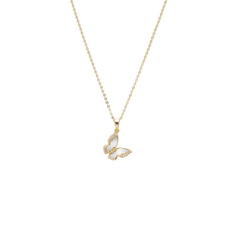 CZ & MOP Butterfly Pendant Necklace