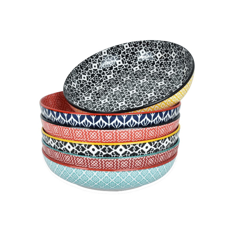8.5" Ceramic Dinner Bowl (6 Pack) (Multicolor)