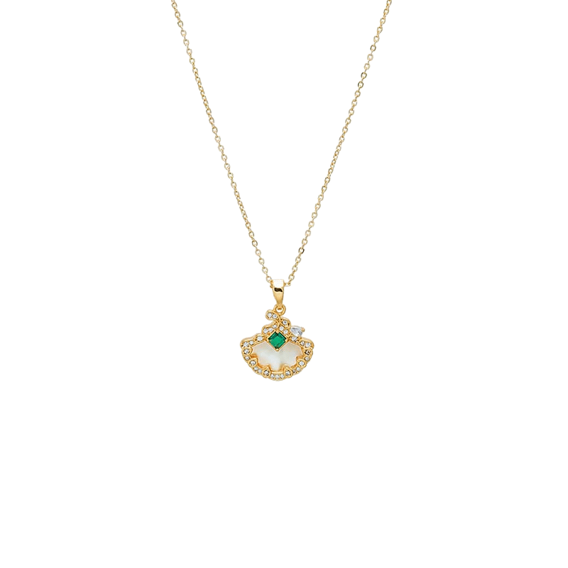 Green & Pave Shell Pendant Necklace