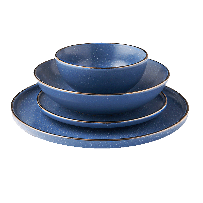 16 Piece Blue & Gold Rim Dinner Set