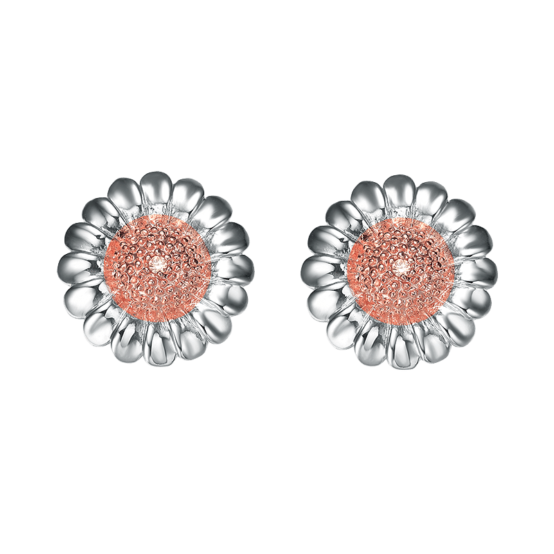 Sterling Silver Cz Floral Stud Earrings