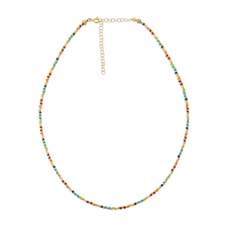 Rainbow & Gold Thin Beaded Necklace