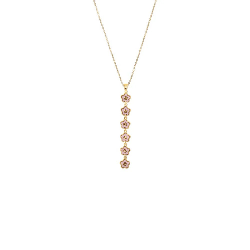 Pink Multi Flower Drop Necklace
