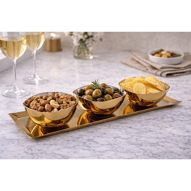 Auburn Gold Tray & Bowl Set