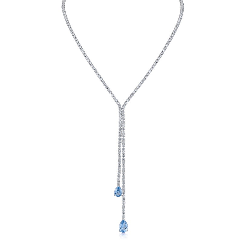 10 CTTW Round & Pear Cut CZ Double Drop Y Necklace