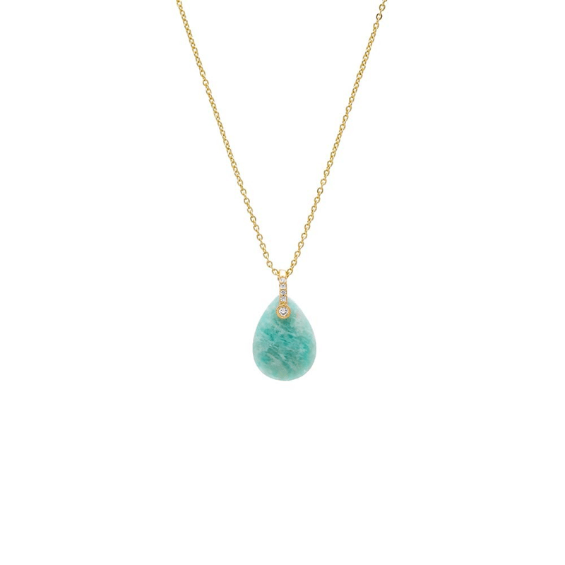 Pave Teardrop Natural Stone Pendant Necklace