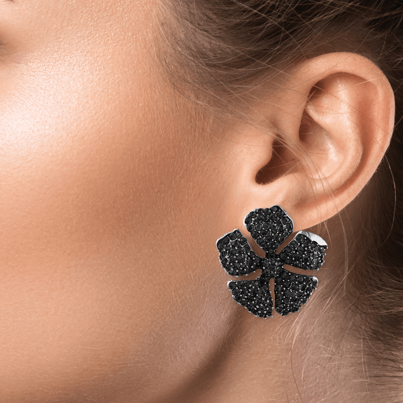 Hibiscus Floral Pave Earrings